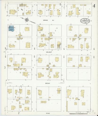 Sanborn Fire Insurance Map from Lampasas, Lampasas County, Texas (1912), Sheet #0004 - Historic Sanborn Fire Insurance Map Print, vintage old map wall art, antique decor, genealogy gift, Texas Texas map