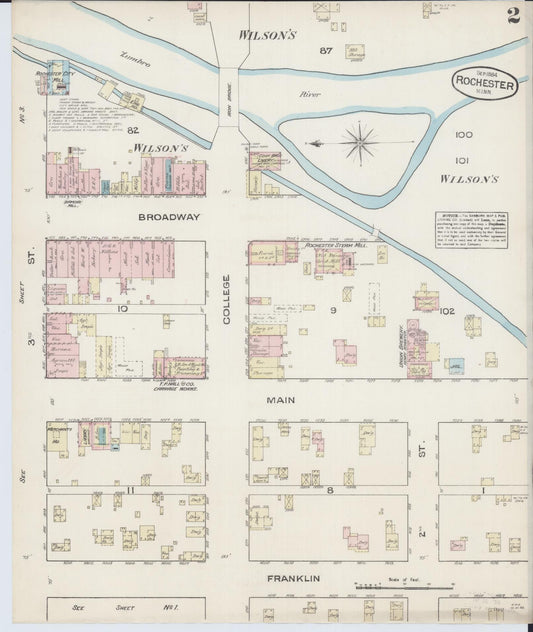 Sanborn Fire Insurance Map from Rochester, Olmsted County, Minnesota (1884), Sheet #0002 - Historic Sanborn Fire Insurance Map Print, vintage old map wall art, antique decor, genealogy gift, Minnesota Minnesota map