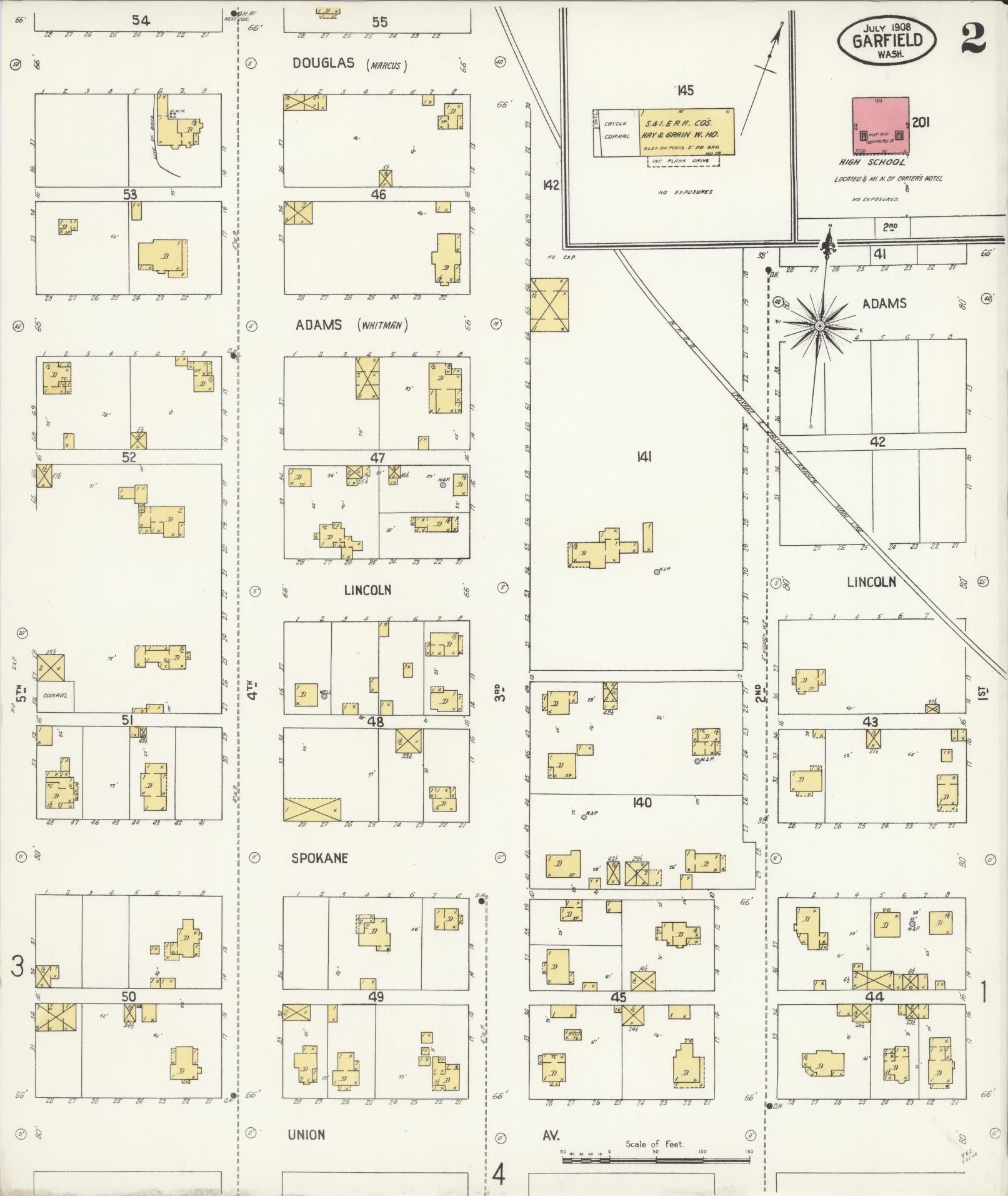 Sanborn Fire Insurance Map from Garfield, Whitman County, Washington (1908), Sheet #0002 - Historic Sanborn Fire Insurance Map Print, vintage old map wall art, antique decor, genealogy gift, Washington Washington map