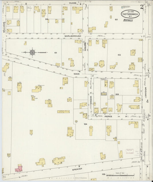 Sanborn Fire Insurance Map from East Greenwich, Kent County, Rhode Island (1910), Sheet #0002 - Historic Sanborn Fire Insurance Map Print, vintage old map wall art, antique decor, genealogy gift, Rhode Island Rhode Island map