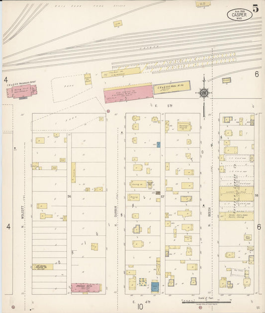 Sanborn Fire Insurance Map from Casper, Natrona County, Wyoming (1918), Sheet #0005 - Historic Sanborn Fire Insurance Map Print, vintage old map wall art, antique decor, genealogy gift, Wyoming Wyoming map