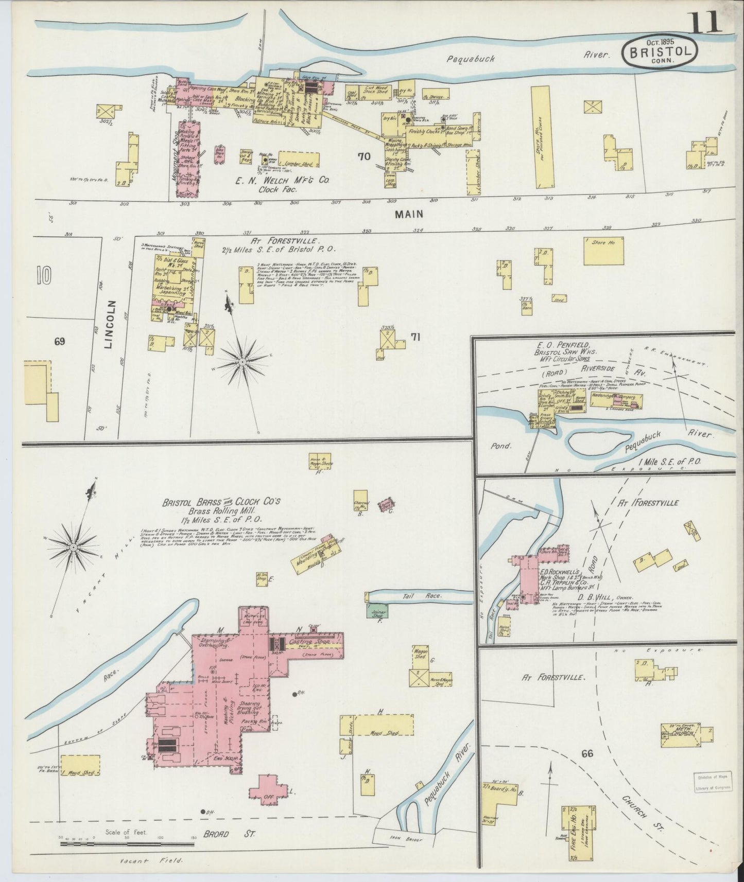 Sanborn Fire Insurance Map from Bristol, Hartford County, Connecticut (1895), Sheet #0011 - Historic Sanborn Fire Insurance Map Print, vintage old map wall art, antique decor, genealogy gift, Connecticut Connecticut map