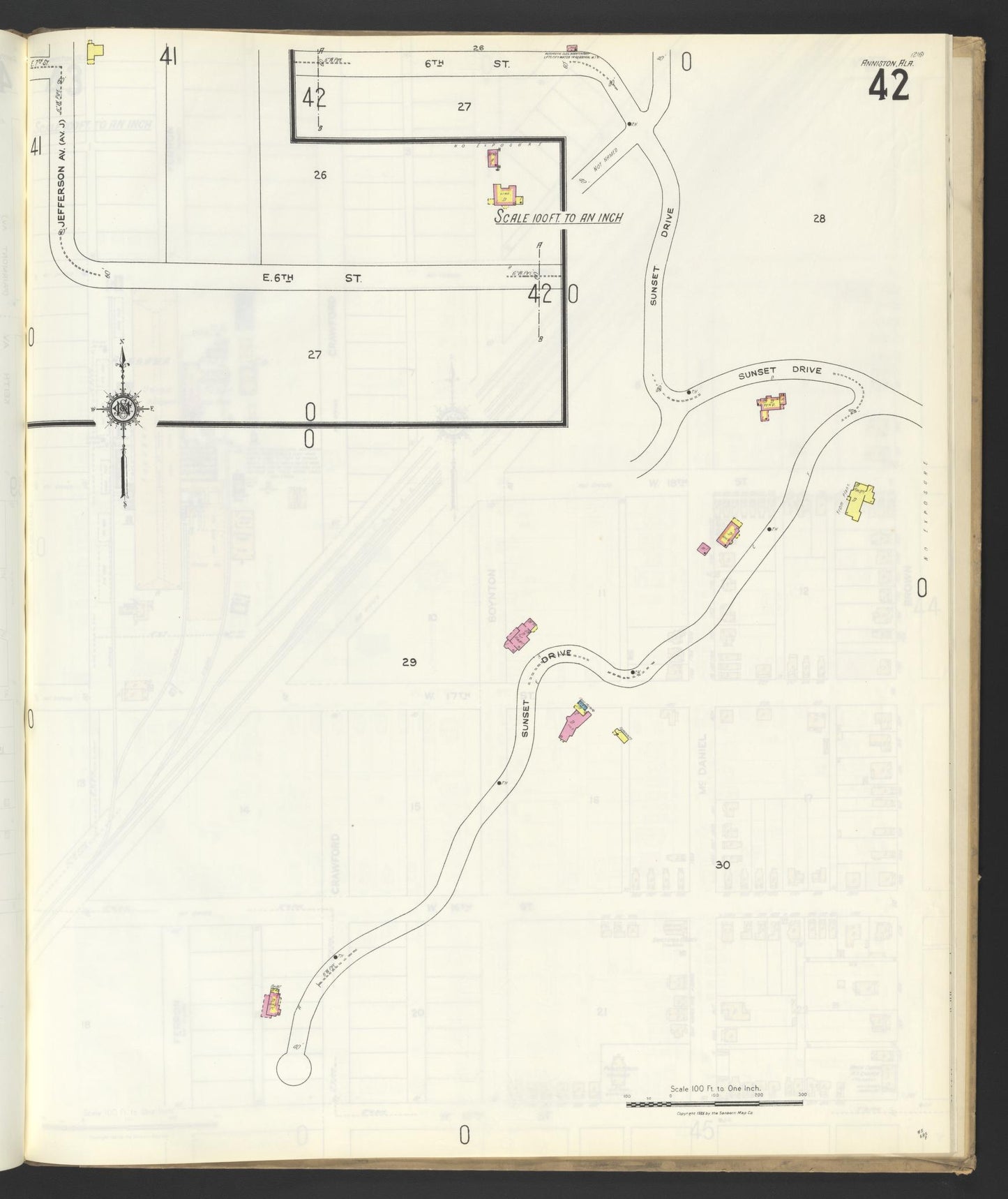 Sanborn Fire Insurance Map from Anniston, Calhoun County, Alabama (1925), Sheet #0042 - Historic Sanborn Fire Insurance Map Print, vintage old map wall art, antique decor, genealogy gift, Alabama Alabama map