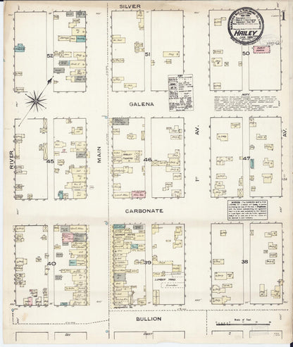 Sanborn Fire Insurance Map from Hailey, Blaine County, Idaho (1885), Sheet #0001 - Complete Map Set gallery image, historic Sanborn map, vintage wall art, Idaho Idaho