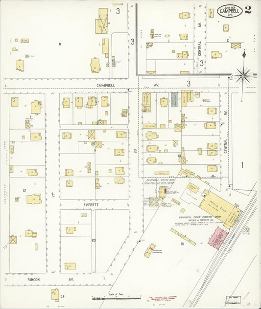 Sanborn Fire Insurance Map from Campbell, Santa Clara County, California (1908), Sheet #0002 - Historic Sanborn Fire Insurance Map Print, vintage old map wall art, antique decor, genealogy gift, California California map