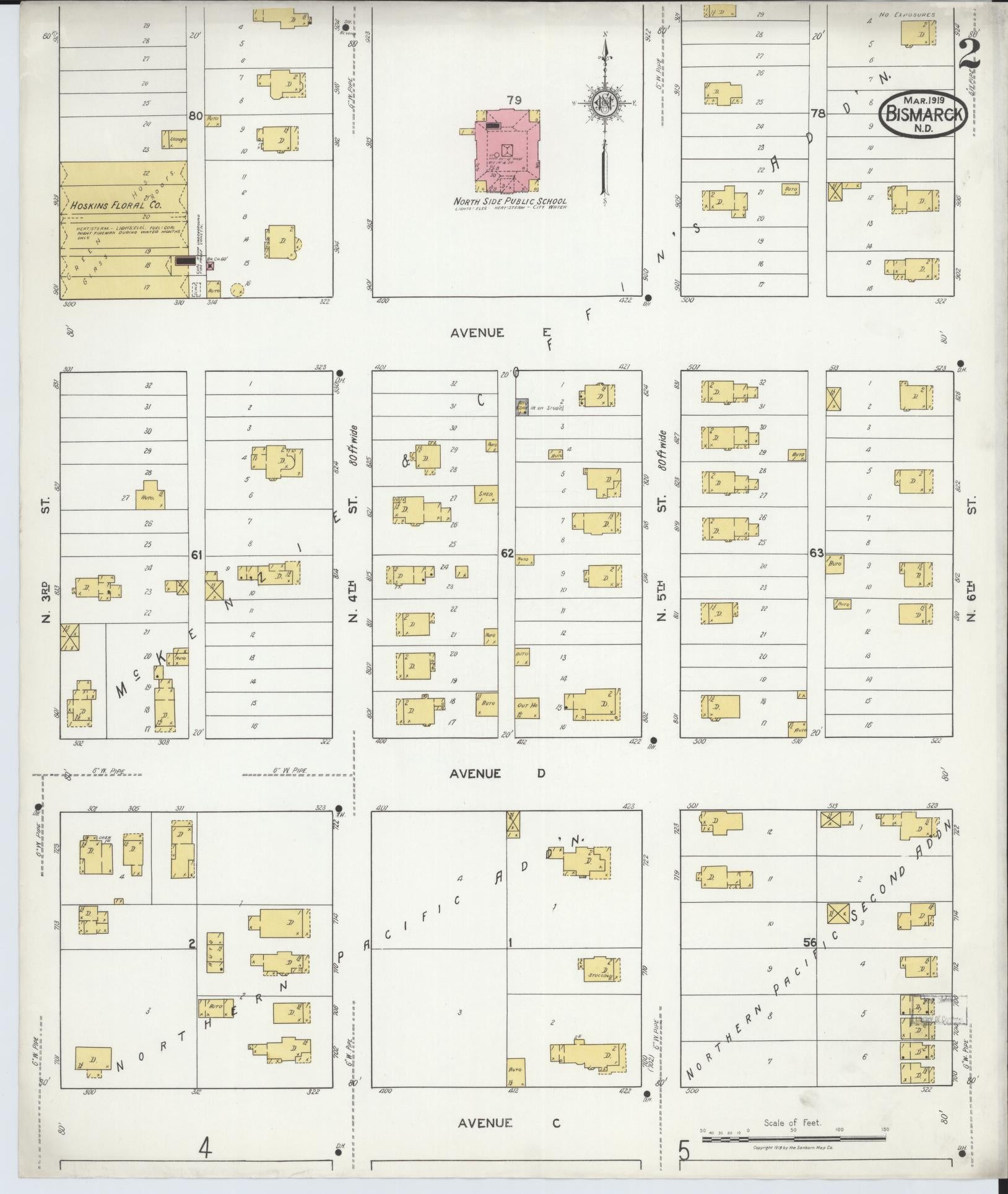 Sanborn Fire Insurance Map from Bismarck, Burleigh County, North Dakota (1919), Sheet #0002 - Complete Map Set gallery image, historic Sanborn map, vintage wall art, North Dakota North Dakota