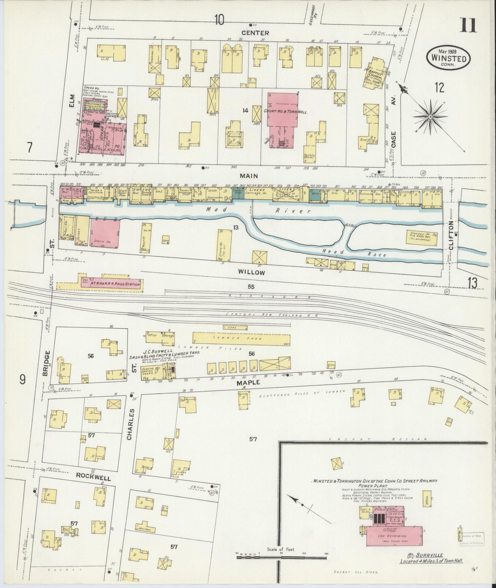 Sanborn Fire Insurance Map from Winsted, Litchfield County, Connecticut (1909), Sheet #0011 - Historic Sanborn Fire Insurance Map Print, vintage old map wall art, antique decor, genealogy gift, Connecticut Connecticut map
