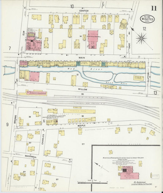 Sanborn Fire Insurance Map from Winsted, Litchfield County, Connecticut (1909), Sheet #0011 - Historic Sanborn Fire Insurance Map Print, vintage old map wall art, antique decor, genealogy gift, Connecticut Connecticut map
