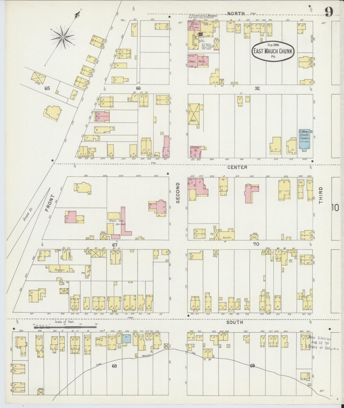 Sanborn Fire Insurance Map from Mauch Chunk, Carbon County, Pennsylvania (1896), Sheet #0009 - Complete Map Set gallery image, historic Sanborn map, vintage wall art, Pennsylvania Pennsylvania