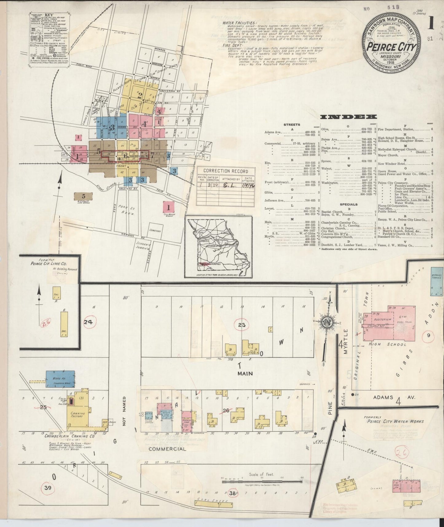 Sanborn Fire Insurance Map from Pierce City, Lawrence County, Missouri (1936), Sheet #0001 - Complete Map Set gallery image, historic Sanborn map, vintage wall art, Missouri Missouri