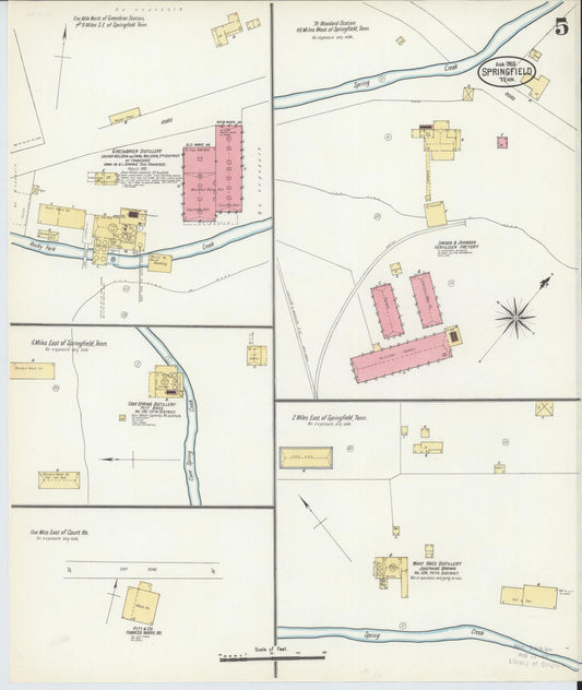 Sanborn Fire Insurance Map from Springfield, Robertson County, Tennessee (1903), Sheet #0005 - Historic Sanborn Fire Insurance Map Print, vintage old map wall art, antique decor, genealogy gift, Tennessee Tennessee map