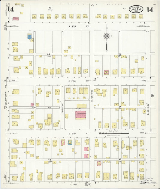Sanborn Fire Insurance Map from Salem, Columbiana County, Ohio (1926), Sheet #0014 - Historic Sanborn Fire Insurance Map Print, vintage old map wall art, antique decor, genealogy gift, Ohio Ohio map