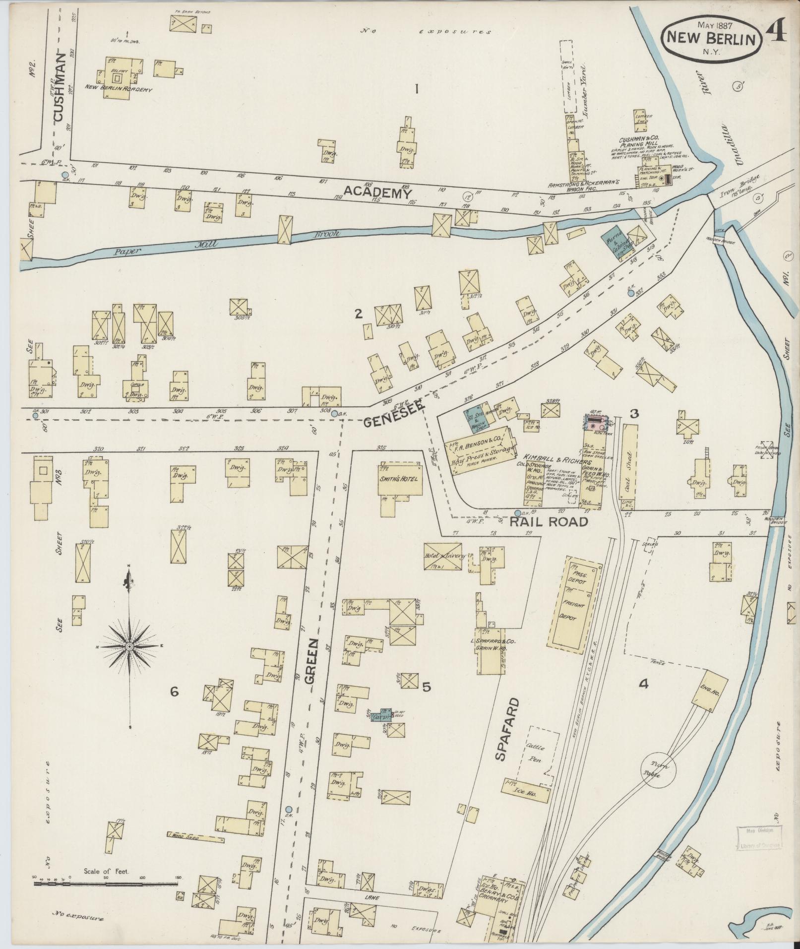Sanborn Fire Insurance Map from New Berlin, Chenango County, New York (1887), Sheet #0004 - Historic Sanborn Fire Insurance Map Print, vintage old map wall art, antique decor, genealogy gift, New York New York map