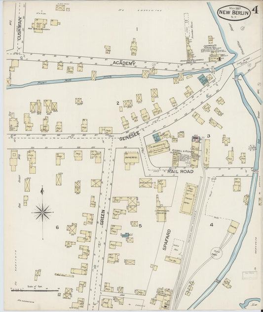 Sanborn Fire Insurance Map from New Berlin, Chenango County, New York (1887), Sheet #0004 - Historic Sanborn Fire Insurance Map Print, vintage old map wall art, antique decor, genealogy gift, New York New York map