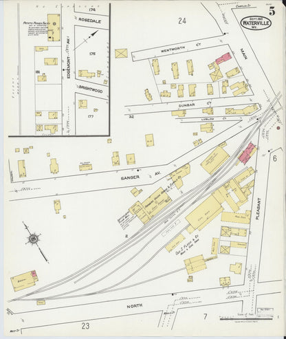 Sanborn Fire Insurance Map from Waterville, Kennebec County, Maine (1921), Sheet #0005 - Complete Map Set gallery image, historic Sanborn map, vintage wall art, Maine Maine