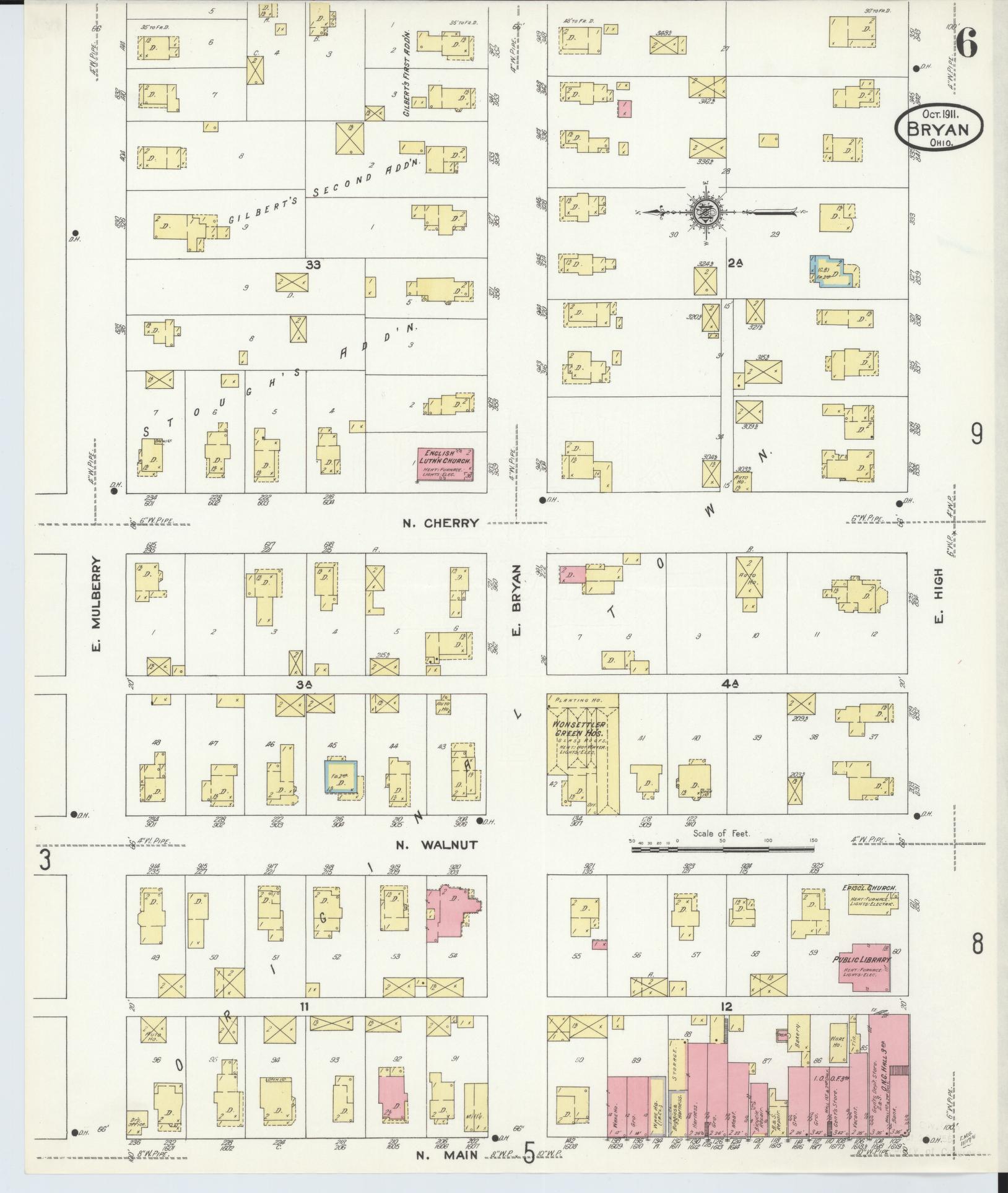 Sanborn Fire Insurance Map from Bryan, Williams County, Ohio (1911), Sheet #0006 - Historic Sanborn Fire Insurance Map Print, vintage old map wall art, antique decor, genealogy gift, Ohio Ohio map