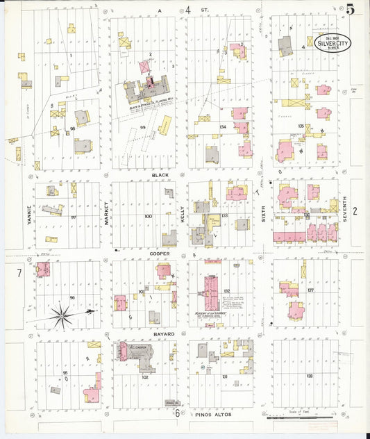 Sanborn Fire Insurance Map from Silver City, Grant County, New Mexico (1908), Sheet #0005 - Historic Sanborn Fire Insurance Map Print, vintage old map wall art, antique decor, genealogy gift, New Mexico New Mexico map