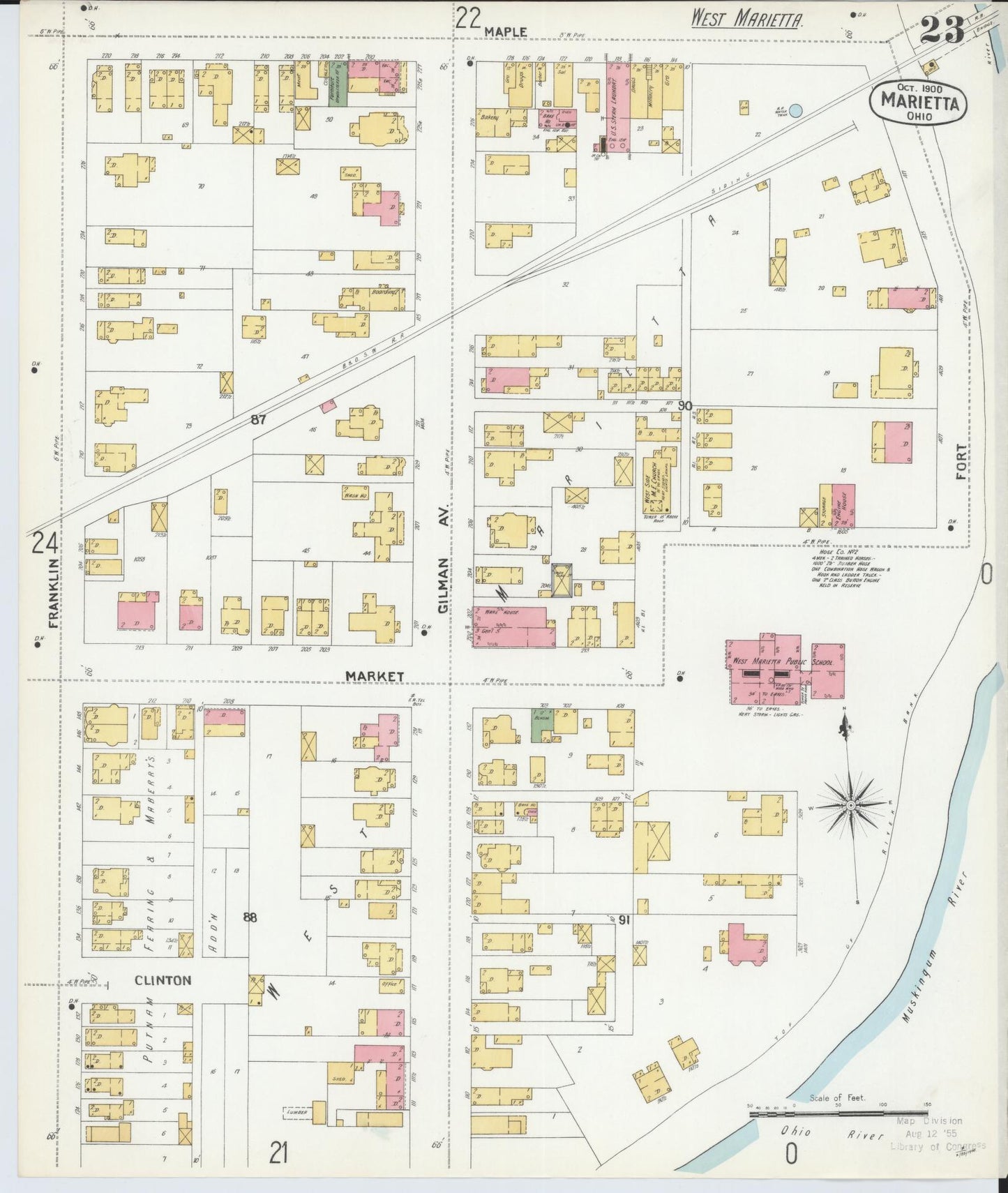 Sanborn Fire Insurance Map from Marietta, Washington County, Ohio (1900), Sheet #0023 - Historic Sanborn Fire Insurance Map Print, vintage old map wall art, antique decor, genealogy gift, Ohio Ohio map