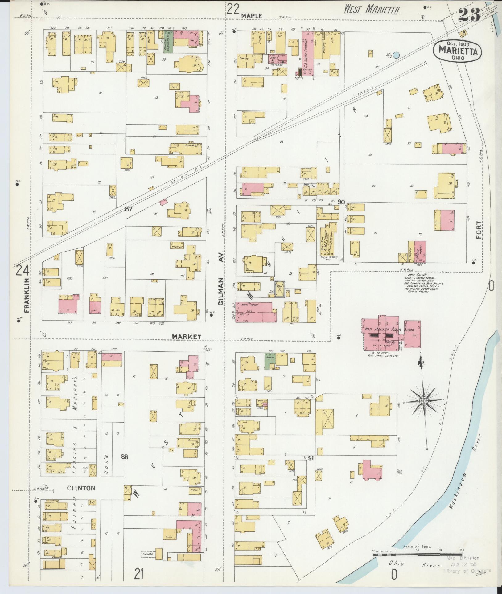 Sanborn Fire Insurance Map from Marietta, Washington County, Ohio (1900), Sheet #0023 - Historic Sanborn Fire Insurance Map Print, vintage old map wall art, antique decor, genealogy gift, Ohio Ohio map