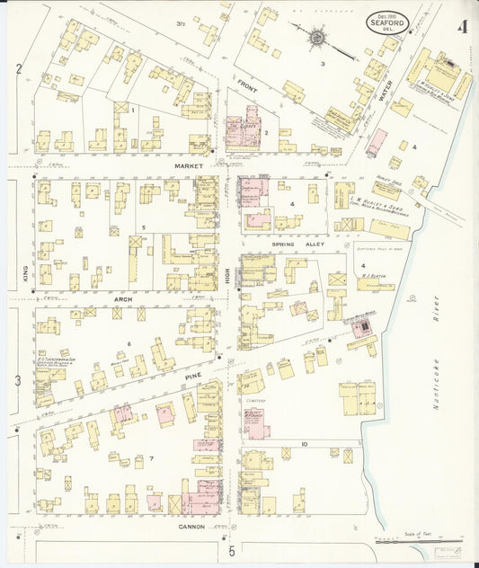 Sanborn Fire Insurance Map from Seaford, Sussex County, Delaware (1910), Sheet #0004 - Historic Sanborn Fire Insurance Map Print, vintage old map wall art, antique decor, genealogy gift, Delaware Delaware map