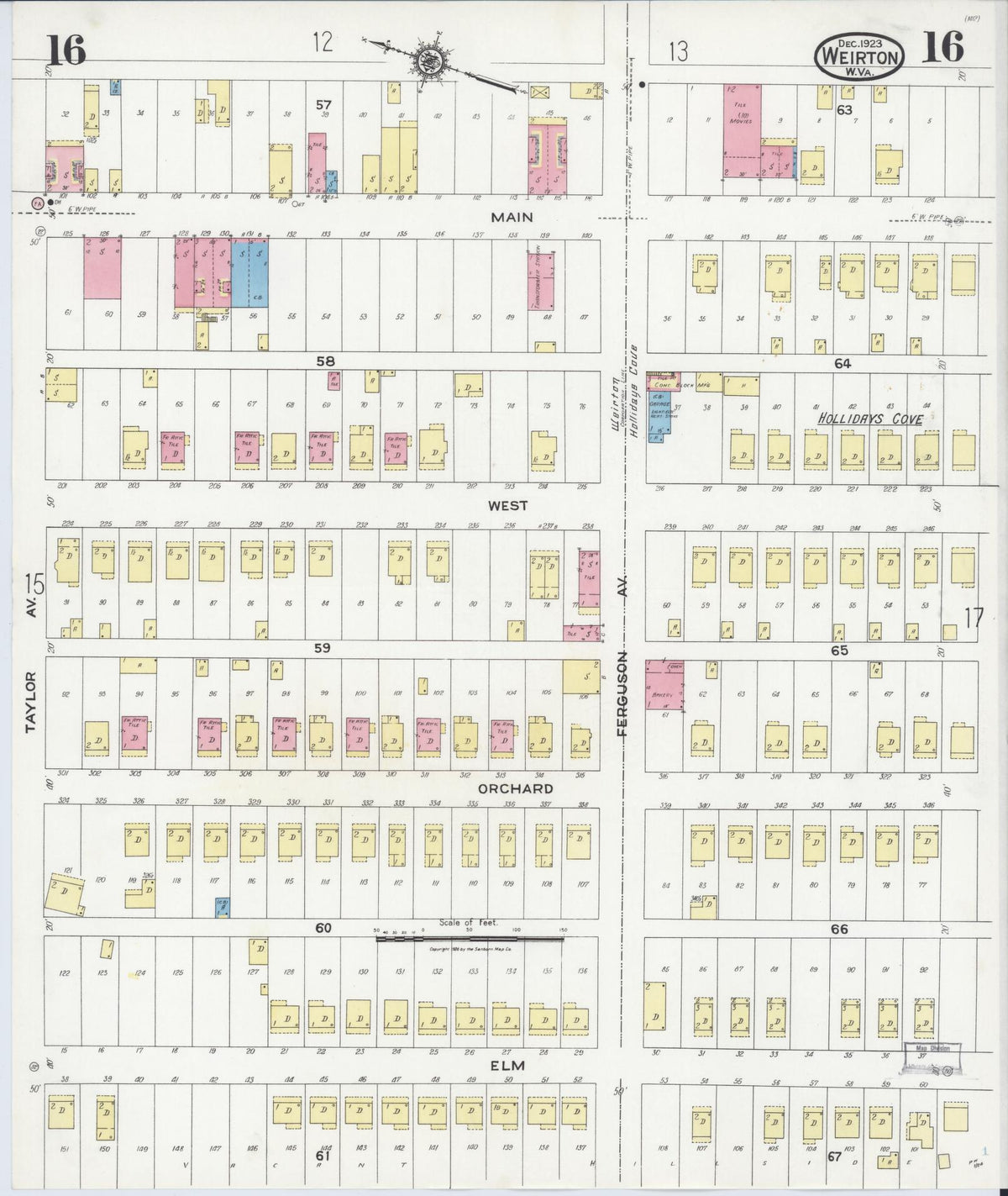 Sanborn Fire Insurance Map from Weirton, Hancock County, West Virginia (1923), Sheet #0016 - Historic Sanborn Fire Insurance Map Print, vintage old map wall art, antique decor, genealogy gift, West Virginia West Virginia map