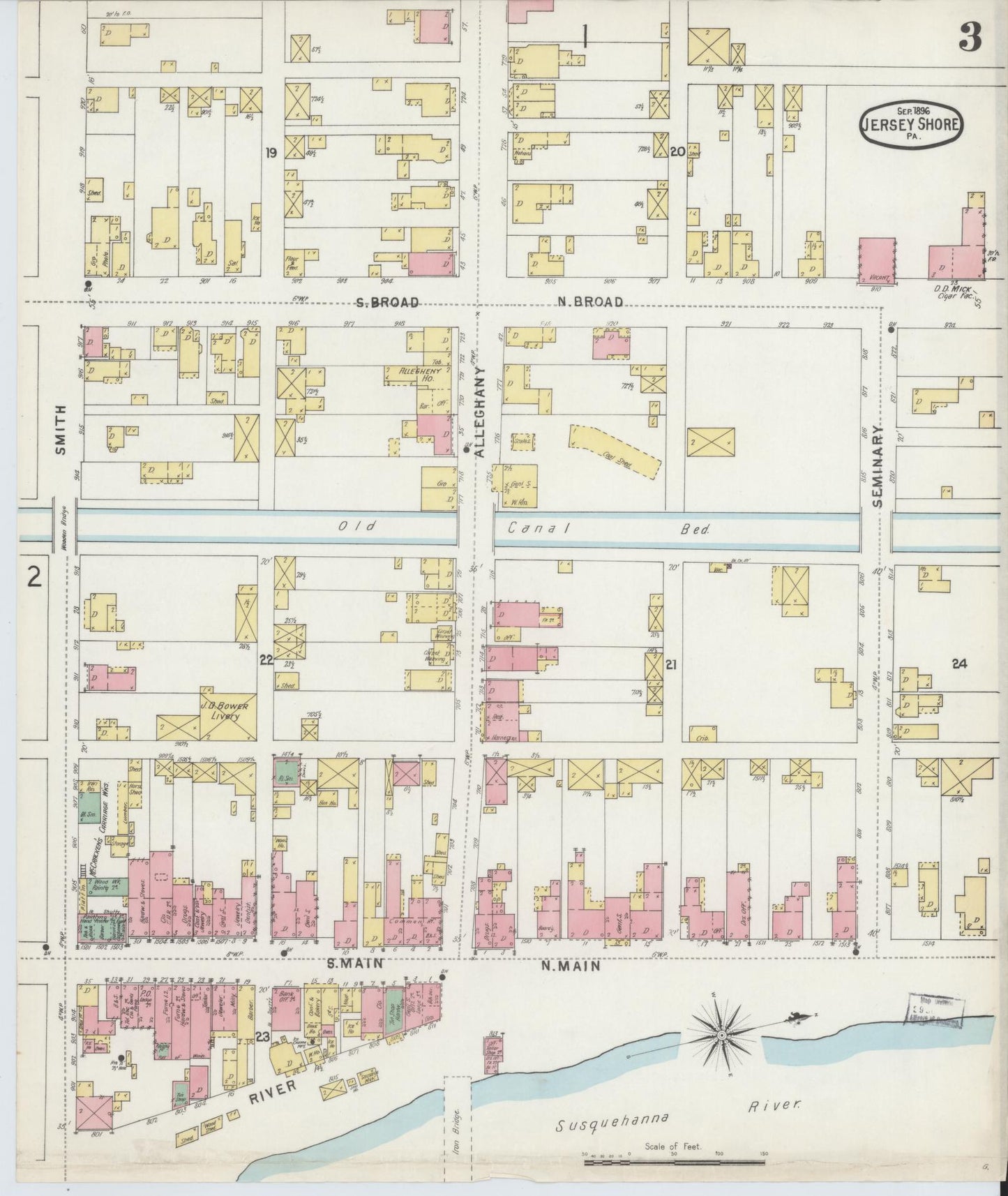 Sanborn Fire Insurance Map from Jersey Shore, Lycoming County, Pennsylvania (1896), Sheet #0003 - Historic Sanborn Fire Insurance Map Print, vintage old map wall art, antique decor, genealogy gift, Pennsylvania Pennsylvania map