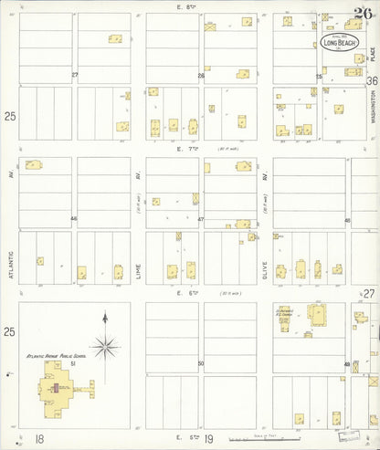 Sanborn Fire Insurance Map from Long Beach, Los Angeles County, California (1905), Sheet #0026 - Complete Map Set gallery image, historic Sanborn map, vintage wall art, California California