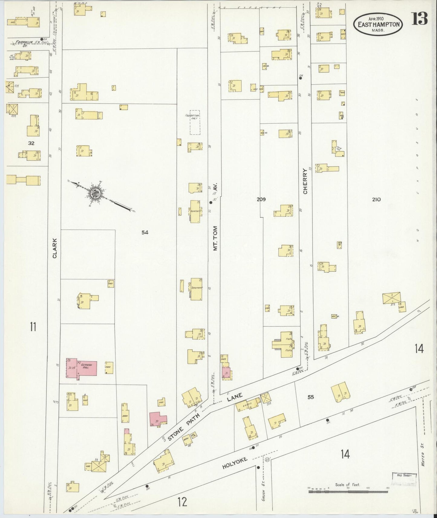 Sanborn Fire Insurance Map from East Hampton, Hampshire County, Massachusetts (1910), Sheet #0013 - Complete Map Set gallery image, historic Sanborn map, vintage wall art, Massachusetts Massachusetts