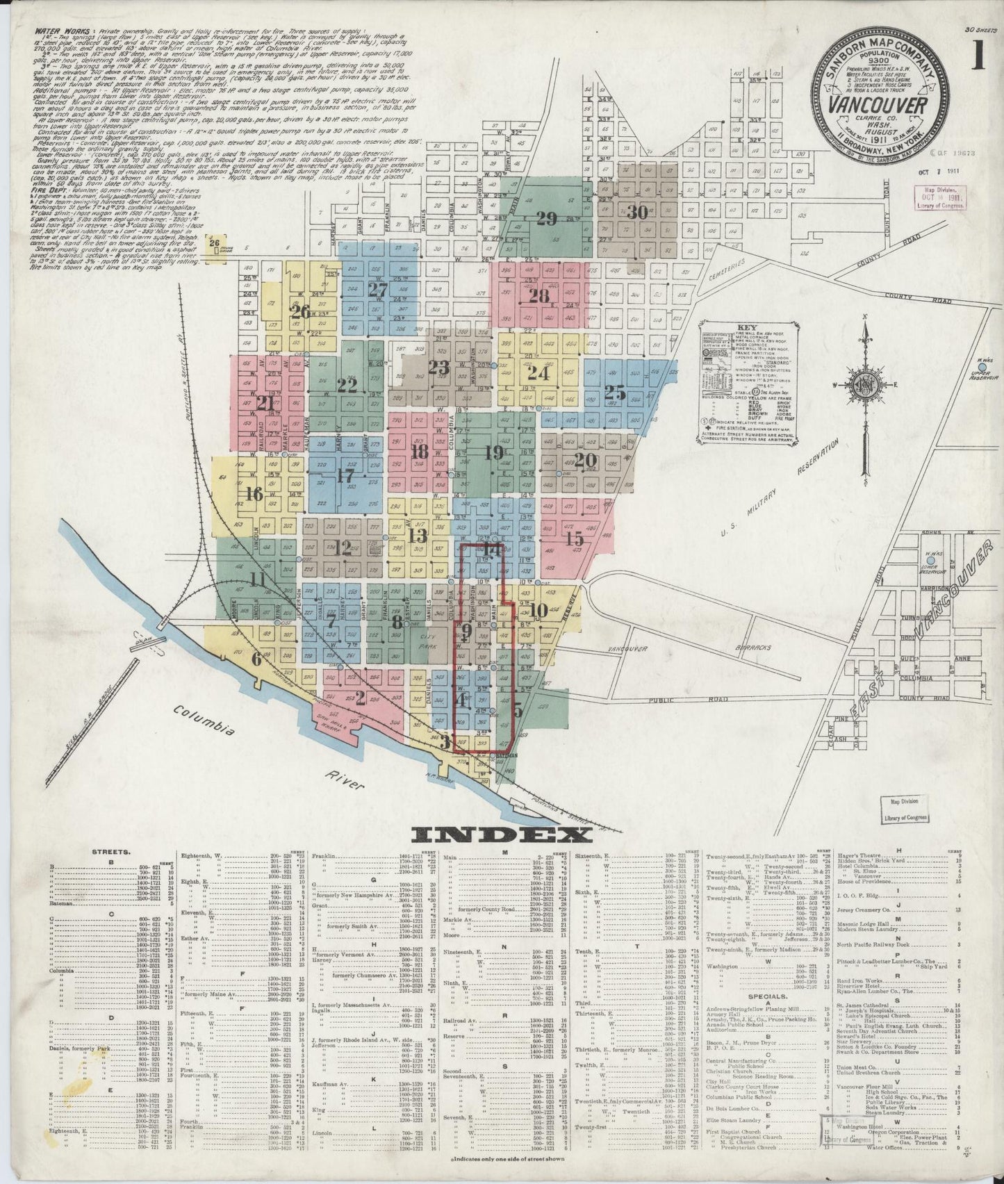 Sanborn Fire Insurance Map from Vancouver, Clark County, Washington (1911), Sheet #0001 - Complete Map Set gallery image, historic Sanborn map, vintage wall art, Washington Washington