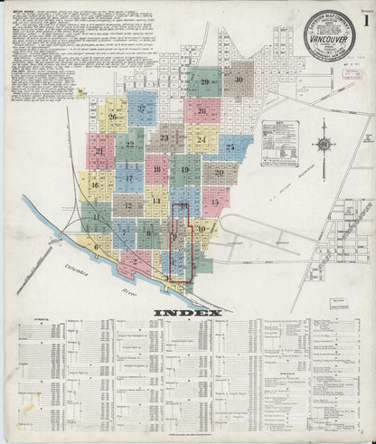 Sanborn Fire Insurance Map from Vancouver, Clark County, Washington (1911), Sheet #0001 - Complete Map Set gallery image, historic Sanborn map, vintage wall art, Washington Washington