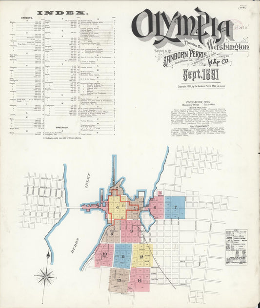 Sanborn Fire Insurance Map from Olympia, Thurston County, Washington (1891), Sheet #0001 - Historic Sanborn Fire Insurance Map Print, vintage old map wall art, antique decor, genealogy gift, Washington Washington map