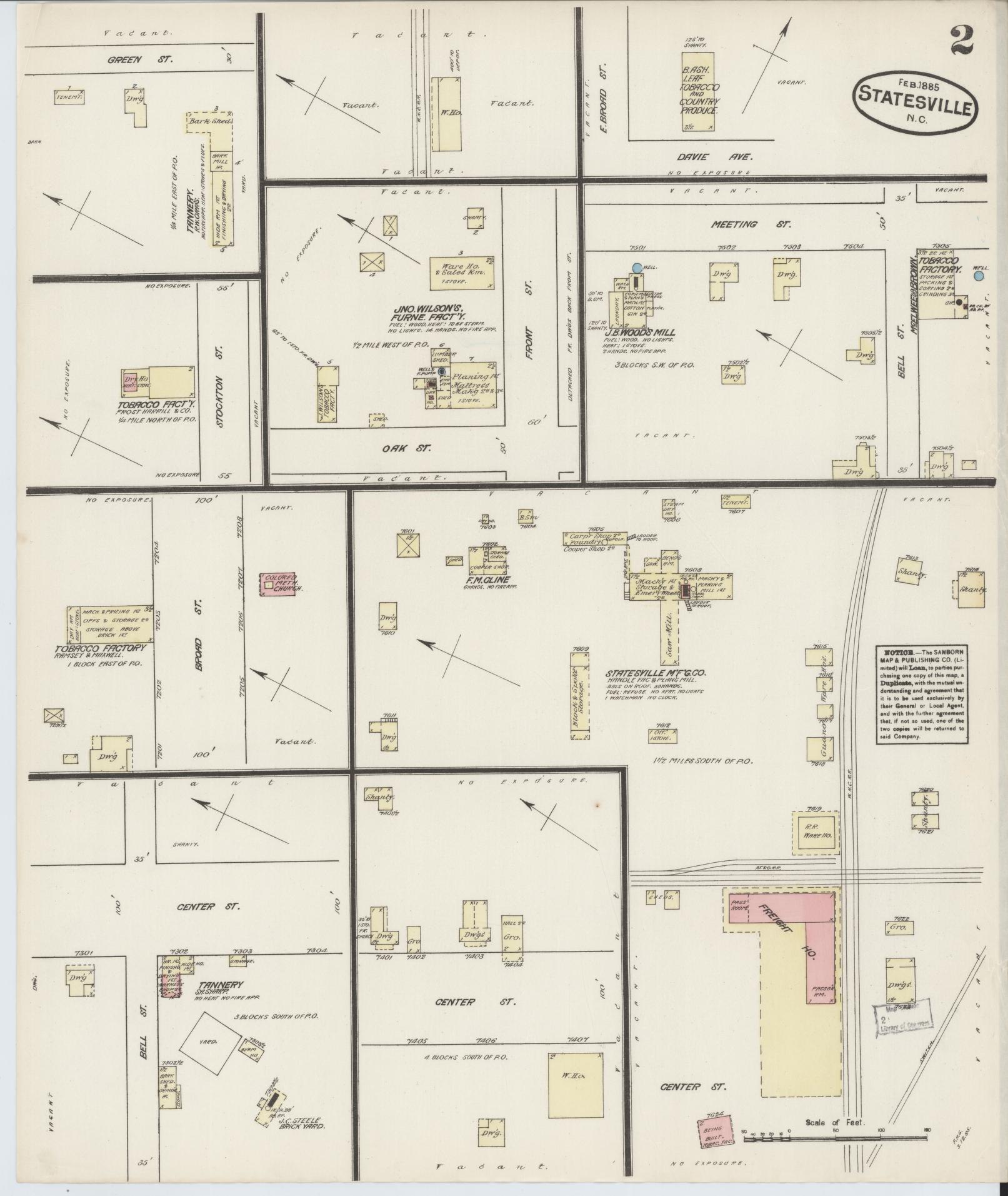 Sanborn Fire Insurance Map from Statesville, Iredell County, North Carolina (1885), Sheet #0002 - Complete Map Set gallery image, historic Sanborn map, vintage wall art, North Carolina North Carolina