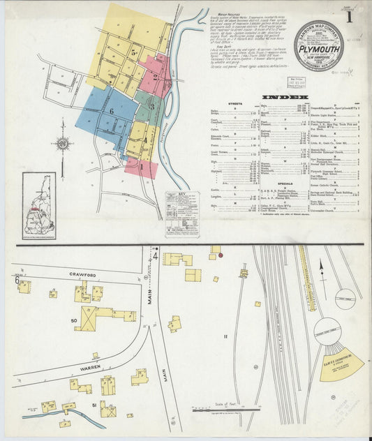 Sanborn Fire Insurance Map from Plymouth, Grafton County, New Hampshire (1918), Sheet #0001 - Historic Sanborn Fire Insurance Map Print, vintage old map wall art, antique decor, genealogy gift, New Hampshire New Hampshire map
