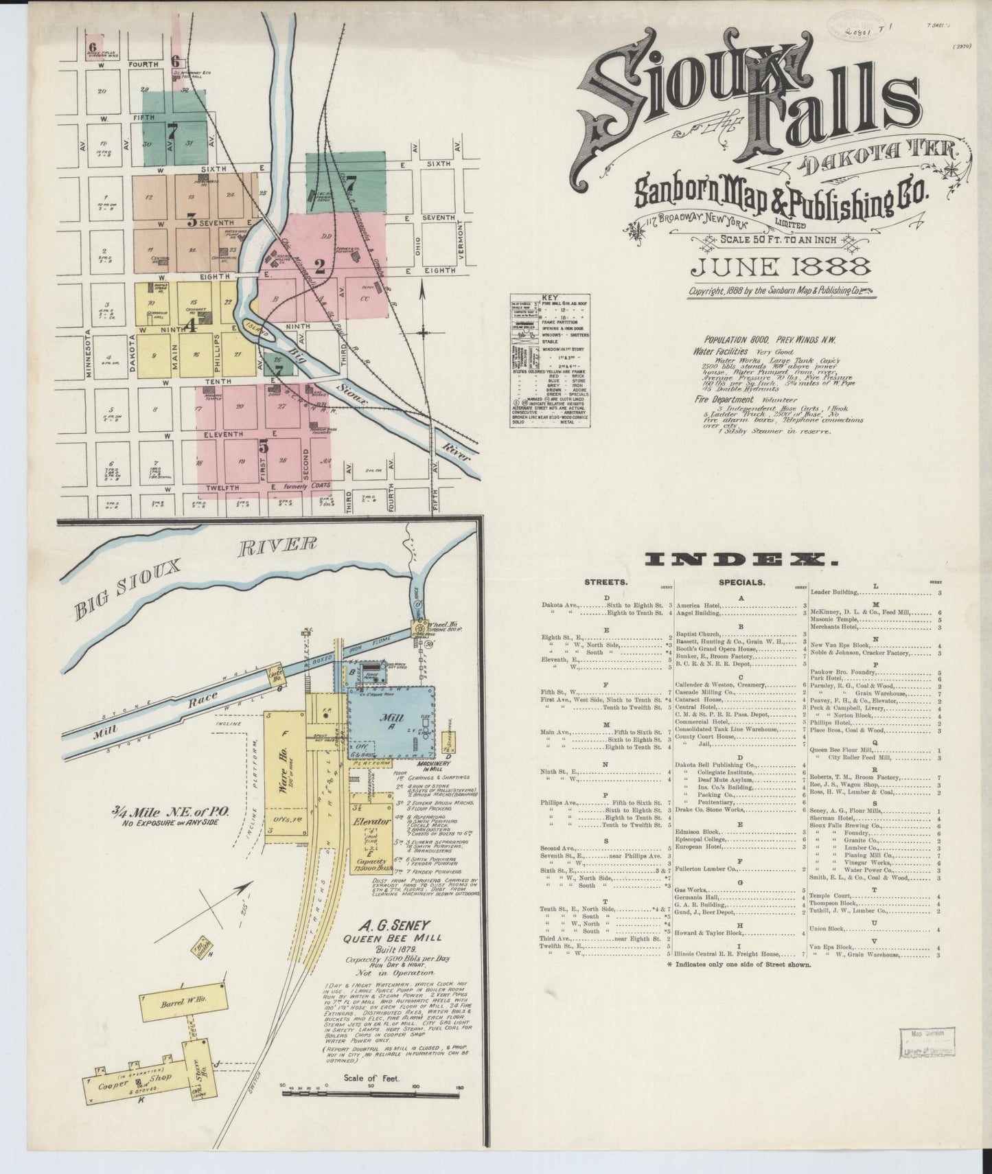 Sanborn Fire Insurance Map from Sioux Falls, Minnehaha County, South Dakota (1888), Sheet #0001 - Complete Map Set gallery image, historic Sanborn map, vintage wall art, South Dakota South Dakota
