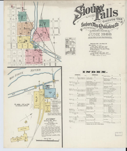 Sanborn Fire Insurance Map from Sioux Falls, Minnehaha County, South Dakota (1888), Sheet #0001 - Complete Map Set gallery image, historic Sanborn map, vintage wall art, South Dakota South Dakota