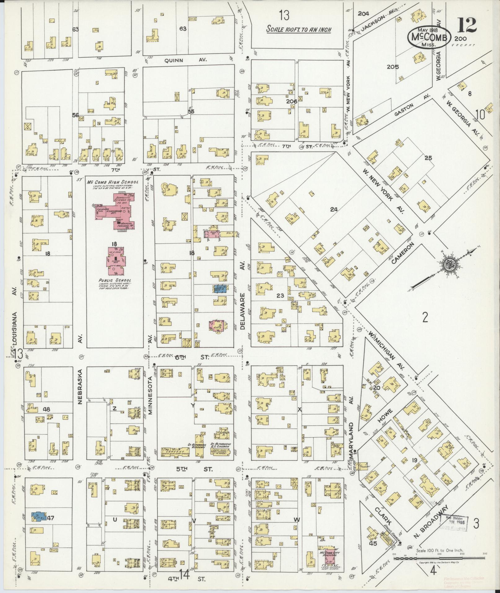Sanborn Fire Insurance Map from McComb, Pike County, Mississippi (1918), Sheet #0012 - Complete Map Set gallery image, historic Sanborn map, vintage wall art, Mississippi Mississippi