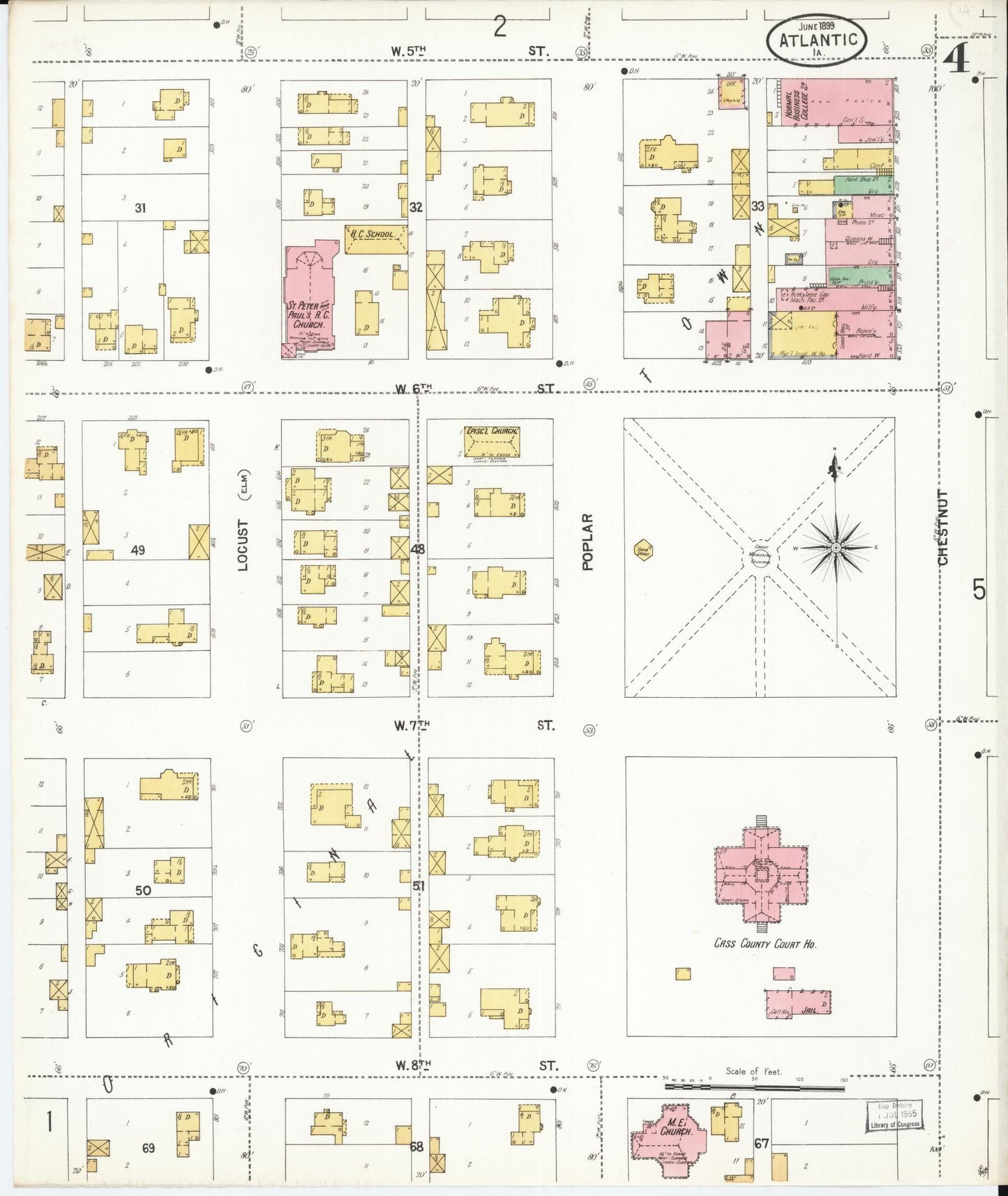 Sanborn Fire Insurance Map from Atlantic, Cass County, Iowa (1899), Sheet #0004 - Historic Sanborn Fire Insurance Map Print, vintage old map wall art