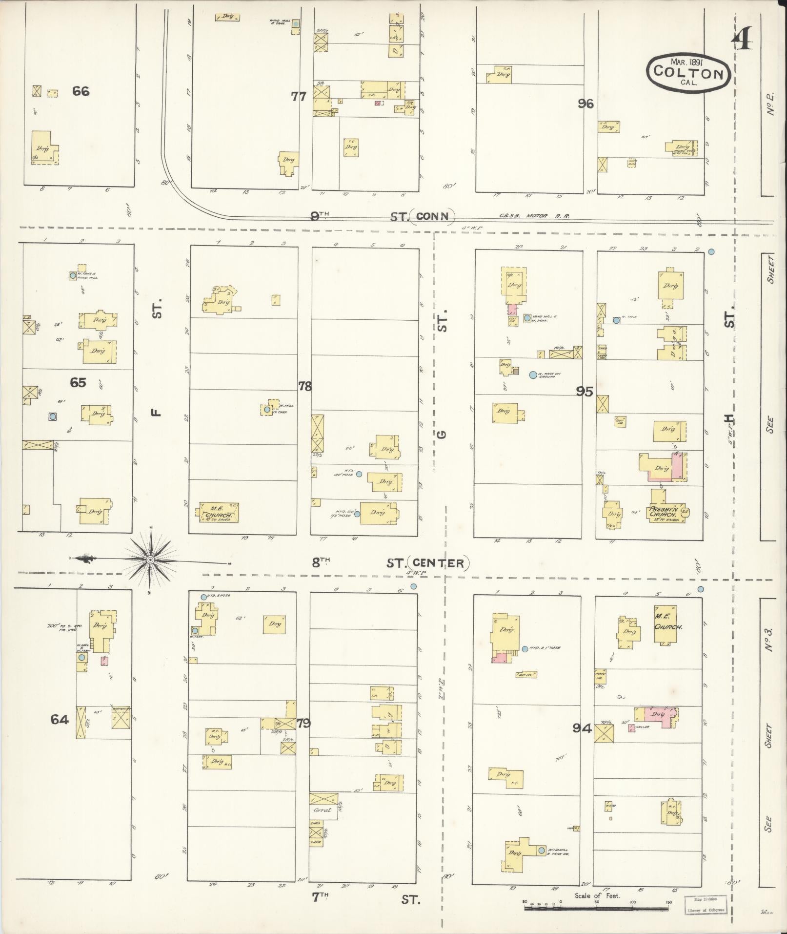 Sanborn Fire Insurance Map from Colton, San Bernardino County, California (1891), Sheet #0004 - Historic Sanborn Fire Insurance Map Print, vintage old map wall art, antique decor, genealogy gift, California California map