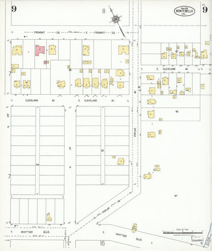 Sanborn Fire Insurance Map from Montebello, Los Angeles County, California (1925), Sheet #0009 - Historic Sanborn Fire Insurance Map Print, vintage old map wall art, antique decor, genealogy gift, California California map