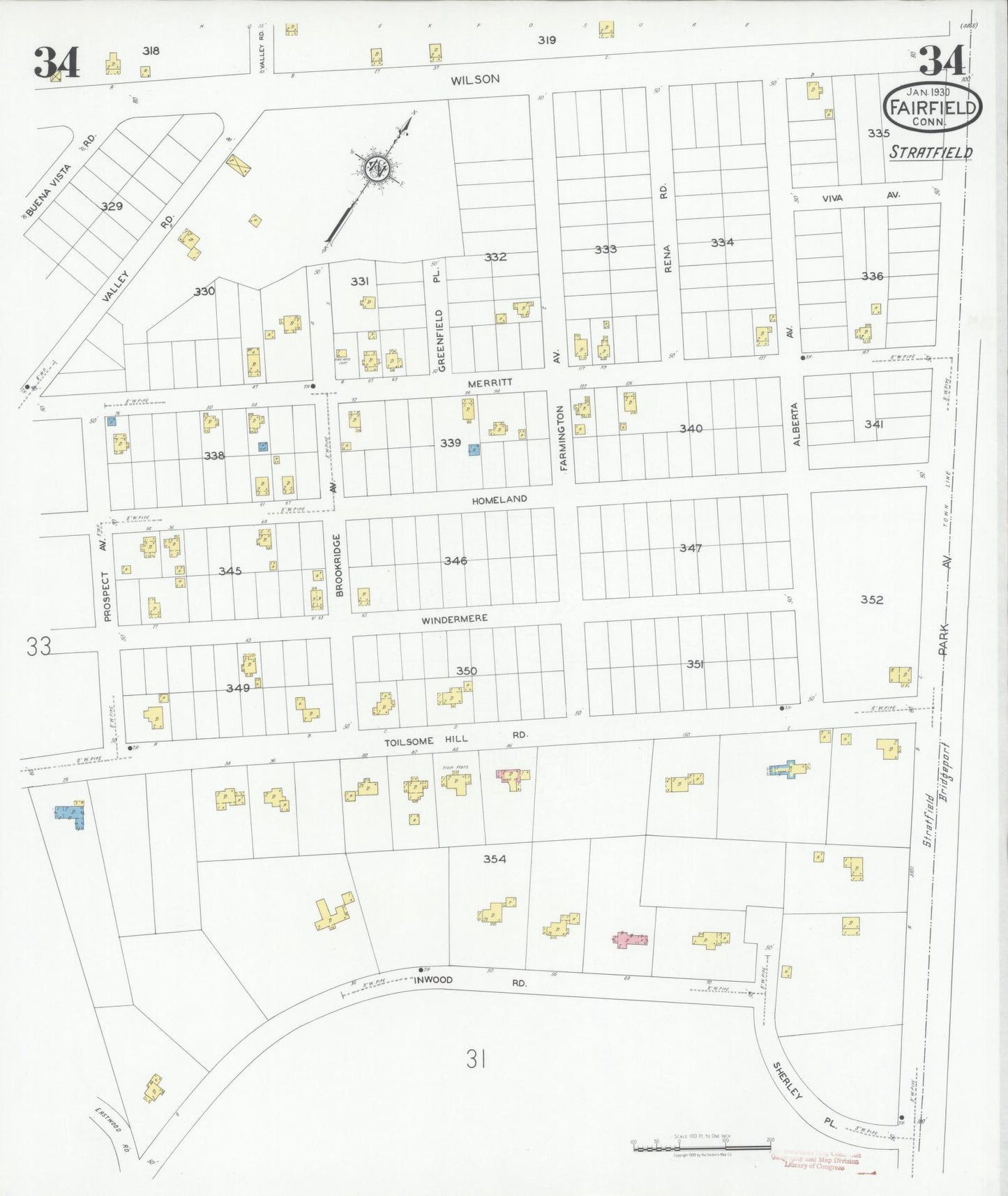 Sanborn Fire Insurance Map from Fairfield, Fairfield County, Connecticut (1930), Sheet #0034 - Historic Sanborn Fire Insurance Map Print, vintage old map wall art, antique decor, genealogy gift, Connecticut Connecticut map