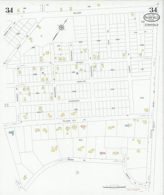 Sanborn Fire Insurance Map from Fairfield, Fairfield County, Connecticut (1930), Sheet #0034 - Historic Sanborn Fire Insurance Map Print, vintage old map wall art, antique decor, genealogy gift, Connecticut Connecticut map