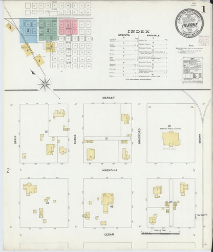 Sanborn Fire Insurance Map from Hearne, Robertson County, Texas (1906), Sheet #0001 - Historic Sanborn Fire Insurance Map Print, vintage old map wall art, antique decor, genealogy gift, Texas Texas map