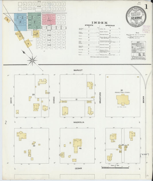 Sanborn Fire Insurance Map from Hearne, Robertson County, Texas (1906), Sheet #0001 - Historic Sanborn Fire Insurance Map Print, vintage old map wall art, antique decor, genealogy gift, Texas Texas map