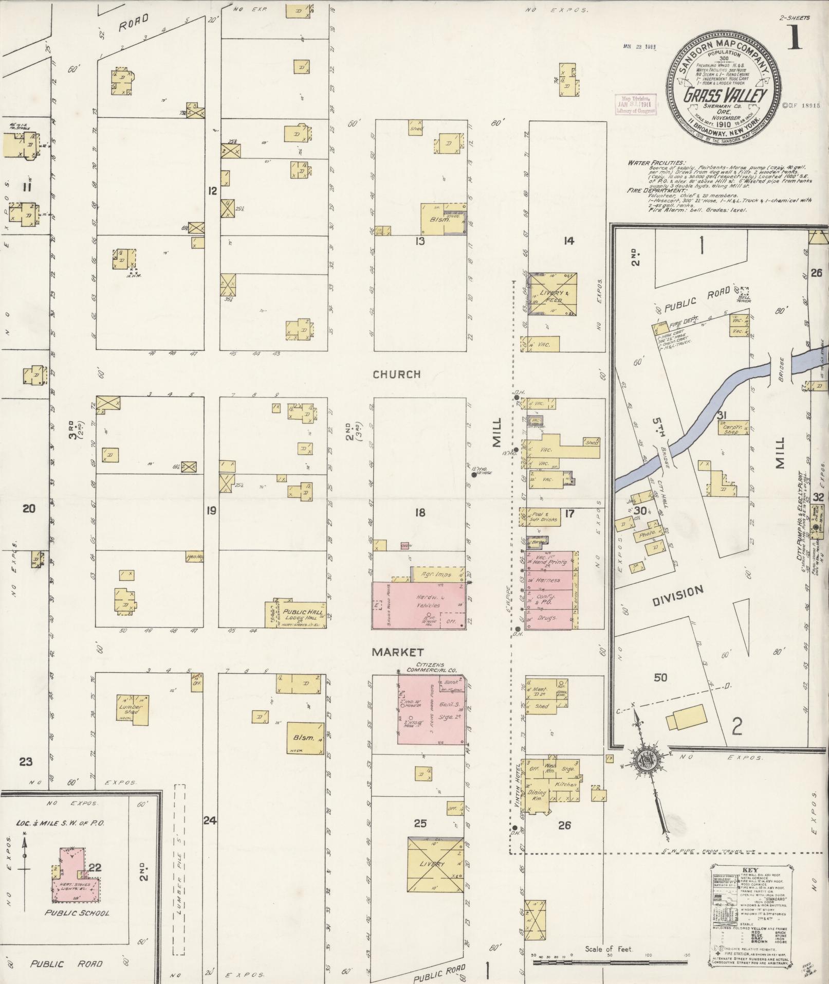 Sanborn Fire Insurance Map from Grass Valley, Sherman County, Oregon (1910), Sheet #0001 - Complete Map Set gallery image, historic Sanborn map, vintage wall art, Oregon Oregon