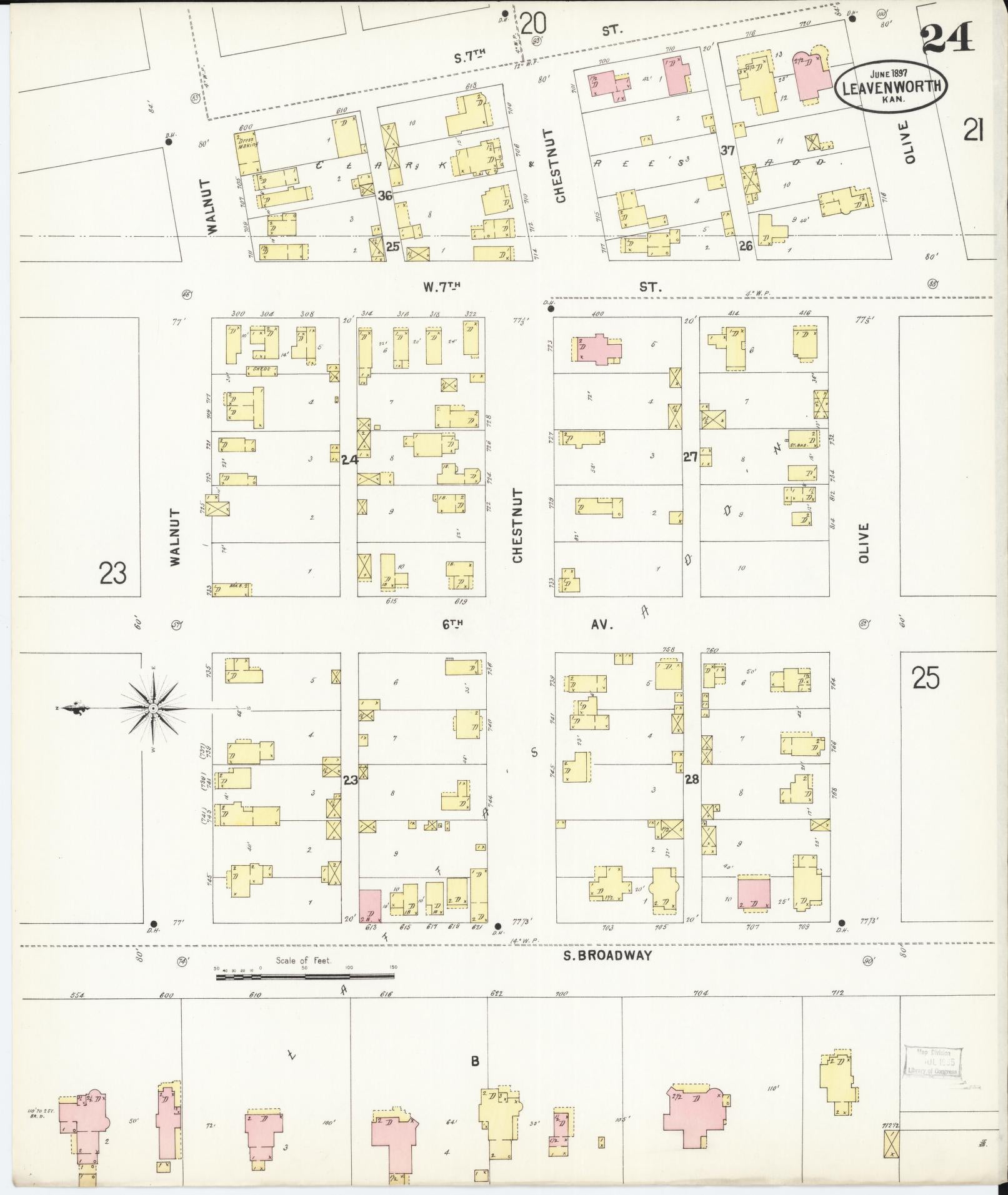 Sanborn Fire Insurance Map from Leavenworth, Leavenworth County, Kansas (1897), Sheet #0025 - Historic Sanborn Fire Insurance Map Print, vintage old map wall art, antique decor, genealogy gift, Kansas Kansas map