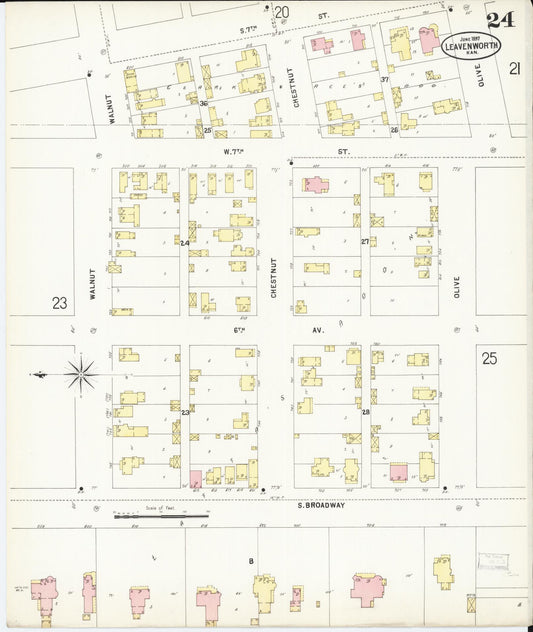 Sanborn Fire Insurance Map from Leavenworth, Leavenworth County, Kansas (1897), Sheet #0025 - Historic Sanborn Fire Insurance Map Print, vintage old map wall art, antique decor, genealogy gift, Kansas Kansas map