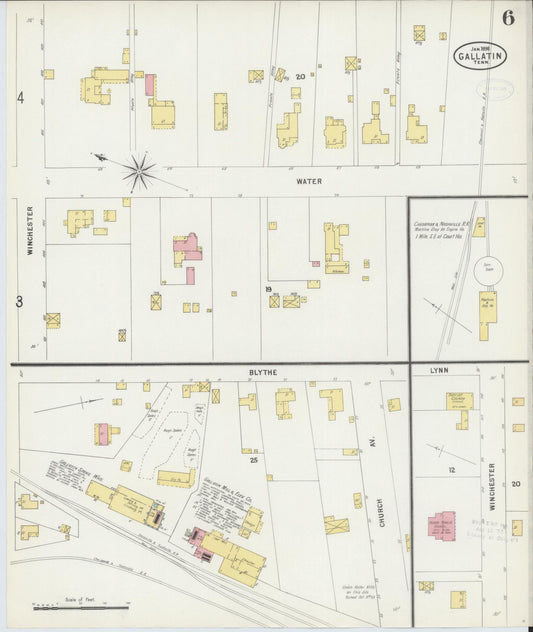 Sanborn Fire Insurance Map from Gallatin, Sumner County, Tennessee (1898), Sheet #0006 - Historic Sanborn Fire Insurance Map Print, vintage old map wall art, antique decor, genealogy gift, Tennessee Tennessee map