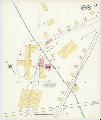 Sanborn Fire Insurance Map from Andrews, Cherokee County, North Carolina (1916), Sheet #0003 - Historic Sanborn Fire Insurance Map Print, vintage old map wall art, antique decor, genealogy gift, North Carolina North Carolina map
