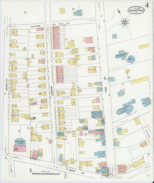 Sanborn Fire Insurance Map from Jenkintown, Montgomery County, Pennsylvania (1909), Sheet #0004 - Historic Sanborn Fire Insurance Map Print, vintage old map wall art, antique decor, genealogy gift, Pennsylvania Pennsylvania map