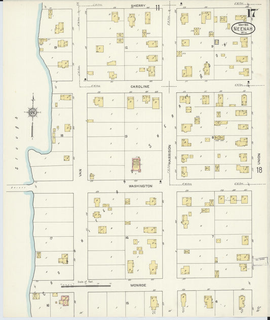 Sanborn Fire Insurance Map from Neenah, Winnebago County, Wisconsin (1913), Sheet #0017 - Historic Sanborn Fire Insurance Map Print, vintage old map wall art, antique decor, genealogy gift, Wisconsin Wisconsin map